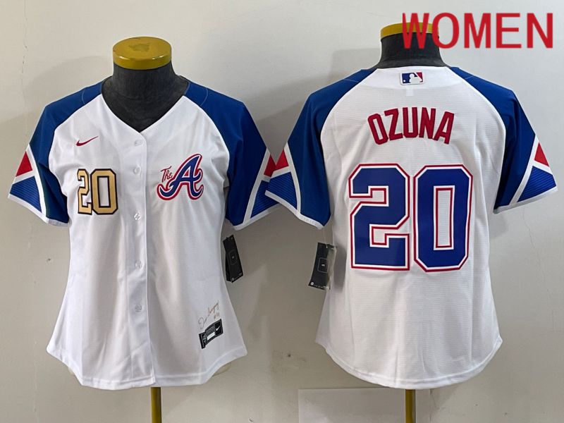 Women Atlanta Braves #20 Ozuna White City Edition 2024 Nike MLB Jersey style 4